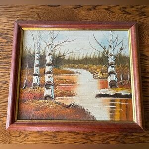 Vintage Boho Landscape Framed Painting Art Picture Wood Frame